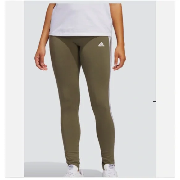 NWT XL Adidas Army/Olive green Leggings with three white stripes - Picture 4 of 9